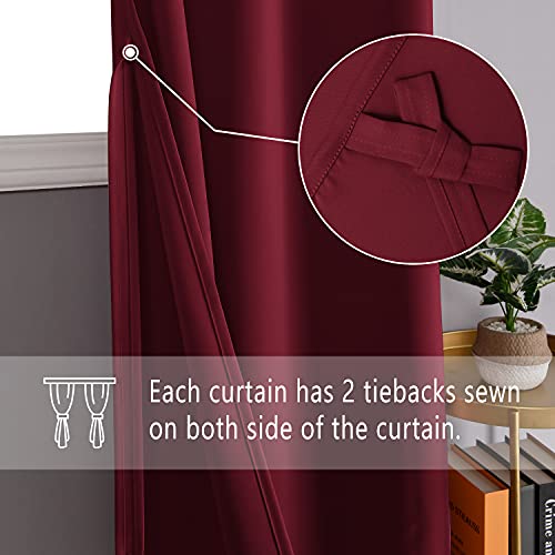 DWCN Blackout Curtains with Tiebacks - Christmas Thermal Insulated Privacy Protection Grommet Window Curtains for Living Room Bedroom, 38 x 45 inch Length, Burgundy, Set of 2 Panels - color: Burgundy, size: 38"W x 45"L (Pack of 2)