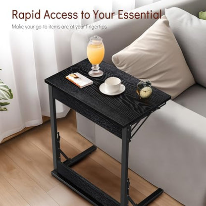 Tatub 24" TV Tray Table Set of 4, Folding C Shaped End Table, Small Sofa Side Laptop Desk for Living Room, Bedroom, Black - color: Midnight Black, style: 4PK