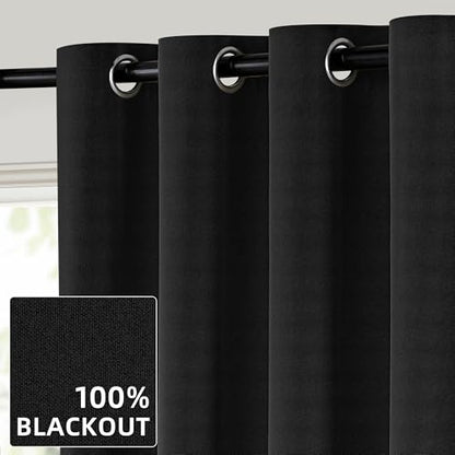 ChrisDowa Black Blackout Curtains 45 Inches Long 2 Panels for Bedroom | Room Darkening,Light Blocking,Thermal Insulated,Faux Linen,Farmhouse,Grommet,Window Treatment,Drapes,Living Room,52x45 - color: Black, size: 52"W x 45"L (Pack of 2)