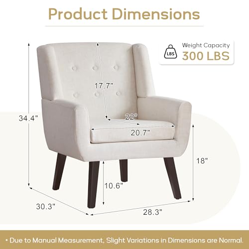 HUIMO Accent Chair for Living Room,Upholstered Button Linen Armchair Chair | Mid Century Modern Tufted Armchair with Fabric,Comfy Arm Chairs for Club Living Room Reading Bedroom,Waiting Room Beige - color: Beige