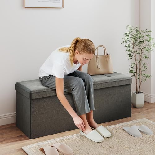 43.5" Folding Storage Ottoman Bench,Rectangle Foot Rest Stool for Living Room and Bedroom Holds 660 lbs,Dark Gray - color: Drak Gray-43.5"