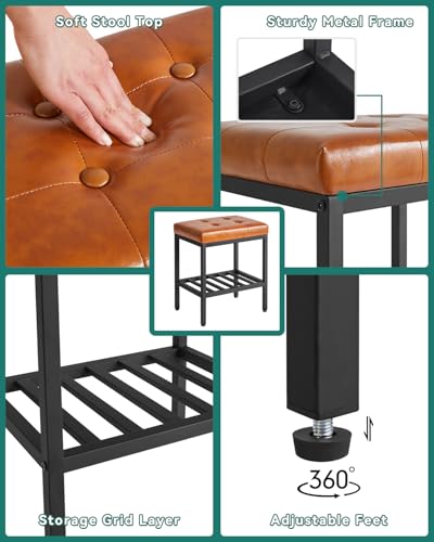 IBUYKE Rectangular Makeup Stool, PU Seat Vanity Chair, Light Brown WBD017J | Adjustable Feet Storage Space Footrest Multi-Use Small Side Table Ottoman Bedroom - color: Light Brown, size: Rectangular
