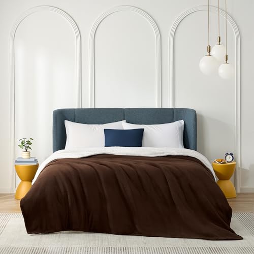 Casual Living Queen Sherpa Blanket, Reversible Fleece, 90" x 90", Brown | Cozy Sherpa Reverse, Oversized Coverage, Hypoallergenic, OEKO-TEX Compliant, Machine Washable, Plush Fleece Face - color: Brown, size: Full/Queen 90 x 90-inch