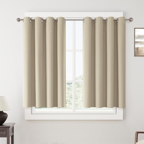 ChrisDowa Natural Blackout Curtains 45 Inches Long 2 Panels for Bedroom | Room Darkening,Light Blocking,Thermal Insulated,Faux Linen,Farmhouse,Grommet,Window Treatment,Drapes,Living Room,52x45 - color: Natural Linen, size: 52"W x 45"L (Pack of 2)