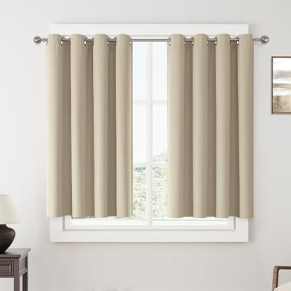 ChrisDowa Natural Blackout Curtains 45 Inches Long 2 Panels for Bedroom | Room Darkening,Light Blocking,Thermal Insulated,Faux Linen,Farmhouse,Grommet,Window Treatment,Drapes,Living Room,52x45 - color: Natural Linen, size: 52"W x 45"L (Pack of 2)