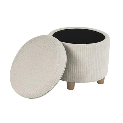 HomePop 19" Round Storage Ottoman - White Woven Stripe - color: White Woven Stripe