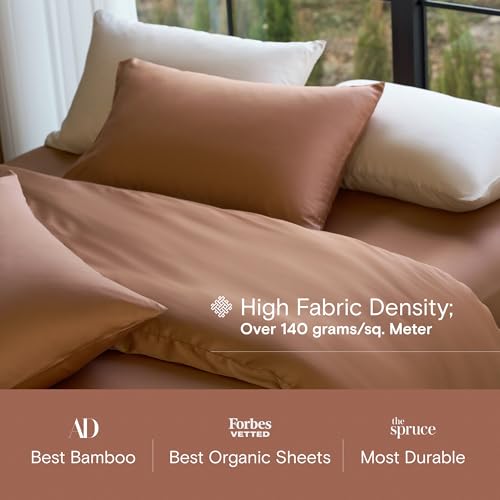 DOZ Duvet Cover Set, 100% Viscose derived from Bamboo, Organically Grown, Buttery Soft, Cooling Duvet Covers, High GSM, 1 Duvet Cover and 2 Pillowcases, 90"x90" (Clay, Full/Queen) - color: Clay, size: Full/Queen