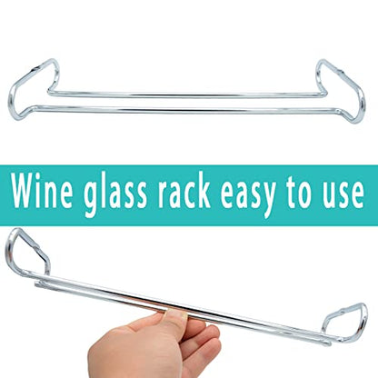 10 Inch Wine Glass Rack Under Cabinet Shelf Stemware Storage Hanging Hanger Organizer Glasses Holder with Drying Under Counter Metal for Kitchen and Bar Set of 4 Silver - size: Set of 4 silver, style: Double Opening