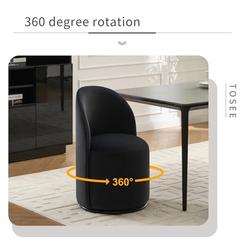 KEIKI Swivel Barrel Dining Chair, Velvet Upholstered Vanity Chair Dark Gray | Mid Century Modern Style, Round Armless Design, Curved Back Support, Small Space Seating, Dining, Vanity Or Accent Use - color: Dark Gray
