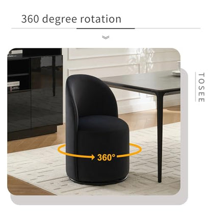 KEIKI Swivel Barrel Dining Chair, Velvet Upholstered Vanity Chair Dark Gray | Mid Century Modern Style, Round Armless Design, Curved Back Support, Small Space Seating, Dining, Vanity Or Accent Use - color: Dark Gray