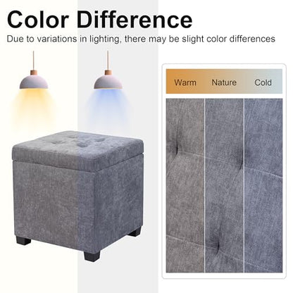 15 inch Square Storage Ottoman with Tray Lid,Modern Tufted Fabric Cube Coffee Table with Storage,Upholstered Ottoman with Removable Top for Living Room, Bedroom - color: Gray With Tray