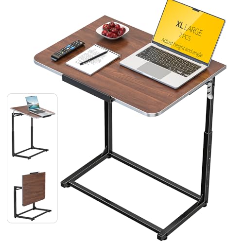 Tv Tray Table Set of 2,Extra Large Dinner Food Tray Table,Couch&Bed Eating Desk,Heavy Duty Folding Laptop Side Table with 8Height&90° Tilt Adjustable,C-Shaped End Table with Phone Slot Walnut - color: Walnut Wood Color, size: 2 Pack