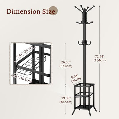 FAVOOSTY Coat Rack Freestanding,Coat Rack Stand with Umbrella Holder,Metal Coat Tree with 12 Hooks,Tree Clothes Hat for Entryway, Hallway, Bedroom, Living Room & Office -Black - color: Black