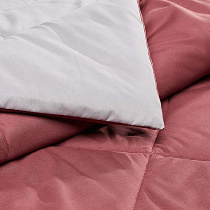 Amazon Basics Reversible Lightweight Microfiber All Season Comforter Blanket, Twin/Twin XL, Burgundy/Grey - color: Burgundy / Grey, size: Twin/Twin XL
