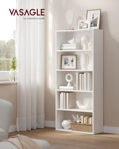 VASAGLE CUSTOS Collection - Bookshelf, 5-Tier Bookcase, Book Shelf, Open Storage Shelf, 9.4 x 23.6 x 52.5 Inches, for Living Room, Home Office, Dining Room, Cloud White ULBC165T14 - color: Cloud White, size: 5 Tiers (23.6"W), style: 1 Pack