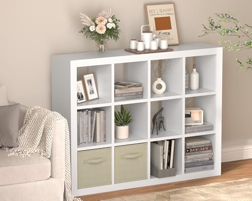 furtble 12-Cube Storage Organizer, Modern White Bookcase for Bedroom, Multifunctional Display Cube Bookshelf for Living Room, Bedroom, Home Office - color: White, size: 12 cube