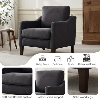 VKNOW Accent Chairs, Living Room Chairs with Wood Legs, Grey | Mid Century Armchair, Flexible Cushion, No Tool Assembly, Removable Cushion, Upholstered Single Sofa For Living Room, Bedroom - color: Dark Grey