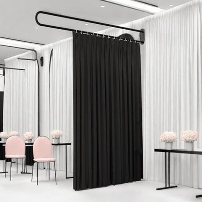 U-Shape Room Divide with Metal Support Rod, 6.56ft,Black | Curtain for Beauty Salon,Wall Mounted Privacy Partition Curtains for Fitting Room, SPA, Bedroom, Room Divider,Hospital - color: Black