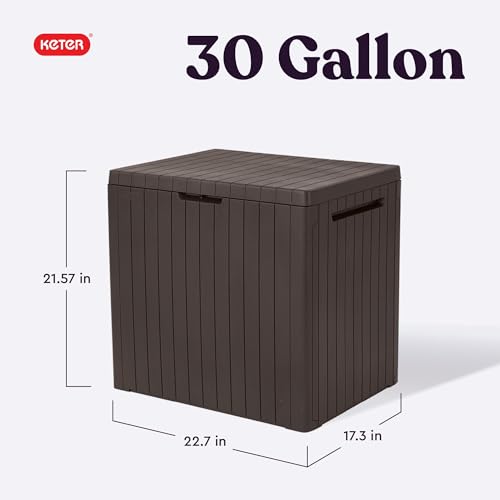 Keter City 30 Gallon Resin Outdoor Storage Box and Patio Furniture Side Table for Pool and Garden Accessories, Brown | Brown, Resin, Compact, Weatherproof, Lockable, Easy Assembly, Organization, Pool Accessories Storage - color: Brown