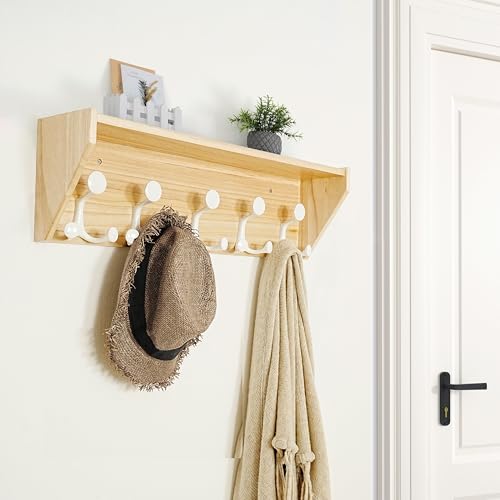 SKOLOO Wall Shelf with Hooks, 24-Inch Coat Rack Wall Mount with Shelf Organizer - Lightweight & Sturdy, 5 Tri Hooks - Perfect for Entryway, Hallway, Living Room, Bedroom, Mudroom, Natural & White - color: Natural & White, size: 24 inch with 5 hooks