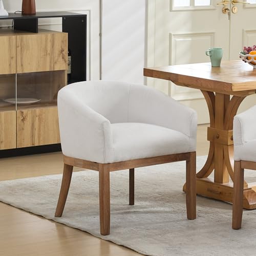 Modern Upholstered Barrel Dining Chairs with Arms, Natural Hardwood Frame, Farmhouse Linen Chairs for Dining Room, Kitchen(Beige) - color: Beige, size: A Chair