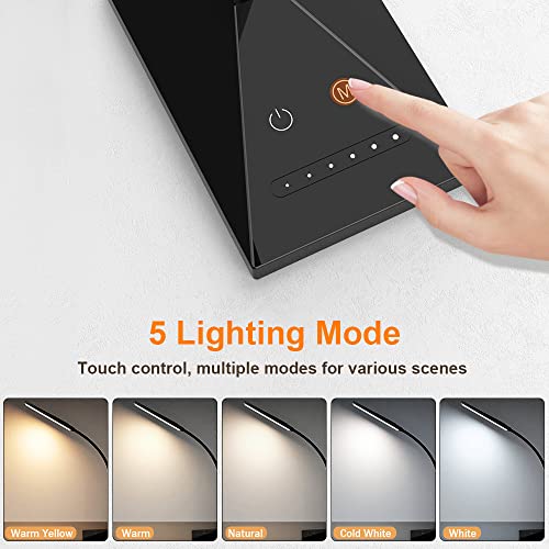 Vansuny LED Desk Lamp with USB Charging Port, Eye-Caring, 5 Color Modes,6 Brightness Levels, Touch Control, Adjustable Neck, Memory Function for Dorm Office Work Bedroom (12W,Black) | 5 Color Modes, 6 Brightness Levels, Adjustable Neck, Memory Function, 1