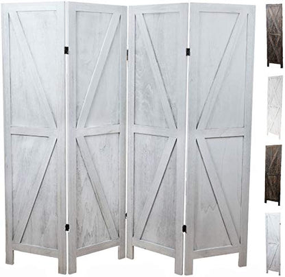 Premium Home 4-Panel Room Divider – Rustic White Barn Door, K Pattern Folding Privacy Screen, Partition Wall - color: Rustic White - K Pattern - 4 Panel