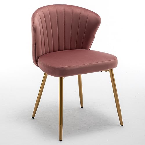 GDFStudio 30.71" Modern Velvet Accent Chair, Comfy Lounge Chair, Upholstered Side Chair with Channel Tufted Back, Gold Metal Legs, Armless Reading Chair for Living Room Bedroom Small Spaces, Rose - color: Rose + Polyester