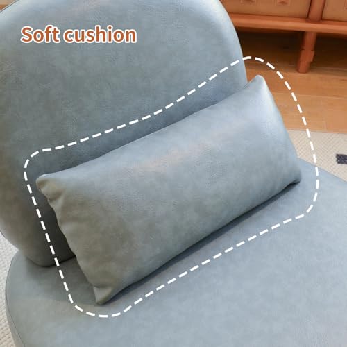 Blue Faux Leather Slippers Chair with Solid Wooden Legs | Low Armless Accent Chair with Soft Cushion, Comfy Upholstered Side Chairs for Living Room, Bedroom, Balcony or Reading Room - color: Blue