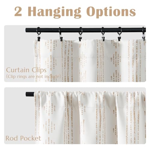 jinchan Boho Blackout Kitchen Tier Curtains, 24 Inch, Taupe on Beige | Taupe geometric print on warm beige, soft blackout backing, 2 panels, rod pocket, for kitchens, bedrooms, RVs and campers - color: Blackout Backing | Taupe on Beige, size: 25"W x 24"L