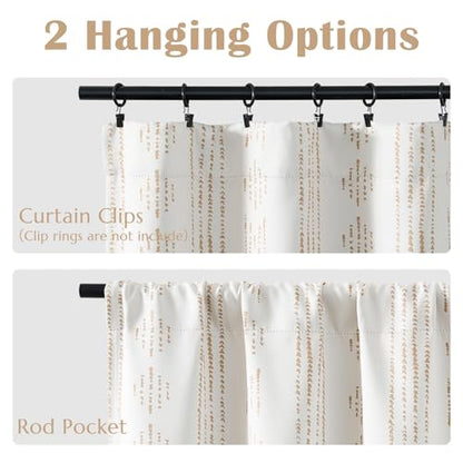 jinchan Boho Blackout Kitchen Tier Curtains, 24 Inch, Taupe on Beige | Taupe geometric print on warm beige, soft blackout backing, 2 panels, rod pocket, for kitchens, bedrooms, RVs and campers - color: Blackout Backing | Taupe on Beige, size: 25"W x 24"L