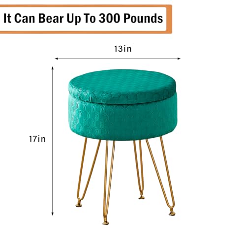 Cpintltr Velvet Storage Ottoman Round Footrest Stool Multifunctional Upholstered Ottoman Modern Accent Vanity Stools Tray Top Coffee Table Suitable for Living Room Bedroom Entryway Emerald - color: Emerald