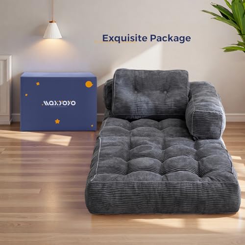 MAXYOYO Folding Sofa Bed, Convertible Chair Bed with Pillow | L-Shaped Floor Sofa with Armrest and Pillow, Foldable Portable Fold Out Comfy Chair Bed for Living Room Bedroom, Dark Grey - color: Dark Grey