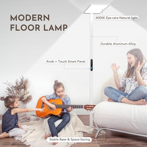 100W Led Floor Lamp Motion Sensor, 9000LM Eye Care Reading Light | 77" Tall Floor Lamp, 4000K Daylight, Full Spectrum, RG0, CRI≥97, Dimmable Bright Standing Lamp for Home Office, Living Room