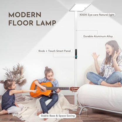 100W Led Floor Lamp Motion Sensor, 9000LM Eye Care Reading Light | 77" Tall Floor Lamp, 4000K Daylight, Full Spectrum, RG0, CRI≥97, Dimmable Bright Standing Lamp for Home Office, Living Room