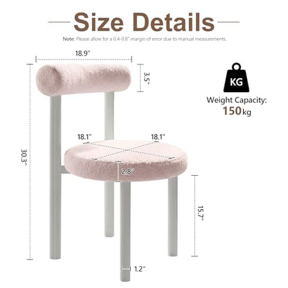 Cute Small Armless Desk Chair, Ergonomic Comfy Vanity Chairs Lumbar Support with Back for Makeup, Teddy Fabric Computer Desk Chair for Home, Bedroom, Vanity, Teens, Adults - color: Pink