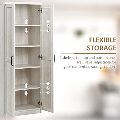HOMCOM 63" 2-Door Kitchen Pantry 5-Tier Antique White | Freestanding Storage Cabinet, Shelving, 2 Adjustable Shelves, for Dining Room - color: White