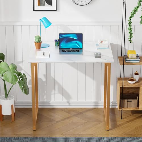 32 Inch Computer Desk, Modern Simple Style Desk for Home Office, Study Student Writing Desk Metal Frame Gaming Desk - color: Brown, size: 32 Inch