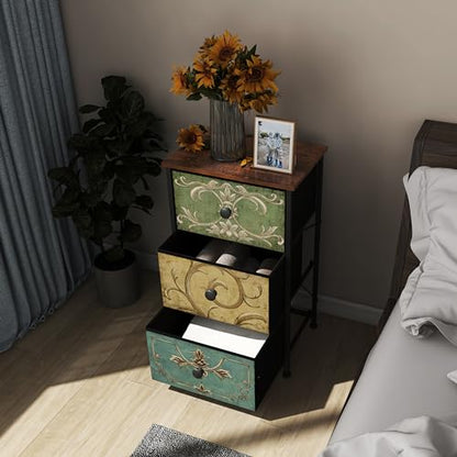 Small Dresser for Bedroom with Retro Flower Narrow Drawers Slim Chest of Drawers Skinny Nightstand Sofa End Table for Living Room Entryway Closet Storage (Multi, 3 Drawers) - size: 11.8"D x 15.8"W x 29.1"H (3 Drawers)