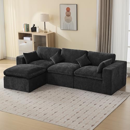 115''Cloud Boneless Sectional Couch, Modular Sectional Sofa Deep Seat with Ottoman, Oversized Upholstered Convertible Comfy 4 Seater Chenille Sofa L Shape Couches for Living Room, Dark - color: Dark, size: 115"/3 Seater+1 Ottoman