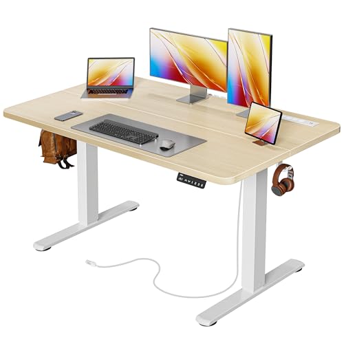 Huuger 전원 콘센트 및 USB-C 포트가 있는 전기 스탠딩 데스크, 119.9 x 61cm(47 x 24인치) 높이 조절 가능한 책상, 홈 오피스, 컴퓨터 및 게이밍 책상용 앉은 스탠드 데스크, 4개의 프리셋, 안정적인 스틸 프레임, Marple - color: Marple, size: 47.2 x 23.6 inch