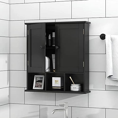 TaoHFE Black Medicine Cabinet Bathroom Over the Toilet Storage Cabinet | Wall Medicine Cabinet Organizer with 2 Door Adjustable Shelves, Wooden Modern Bathroom Shelves Wall Mounted Laundry Room - color: Black