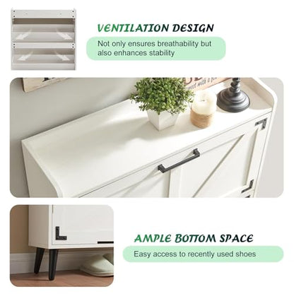 Barnyatoh Shoe Storage Cabinet with 2 Flip Drawers,Hidden Shoe Organizer | Farmhouse Freestanding Narrow Slim Shoes Rack Cabinet with Adjustable Shelves for Entryway Hallway,Antique White - color: Antique White