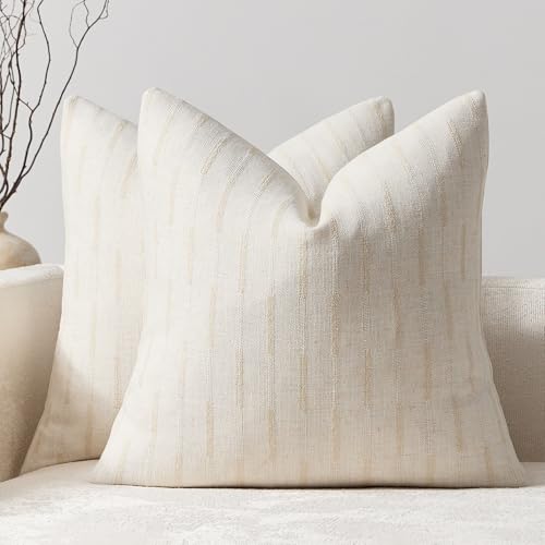 Set of 2 Euro Sham Covers 24x24 Linen Decorative Throw Pillow Covers Neutral Beige Farmhouse Textured Square Accent Couch Pillow Cases for Living Room Sofa Bedroom - color: Beige, size: 24" x 24" (Pack of 2)
