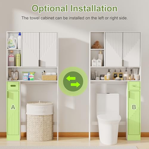 GOODONE White Over The Toilet Storage Cabinet - with 3 Doors and Toilet Paper Holder Stand, FreeStanding, for Bathroom, Restroom, Laundry - color: White