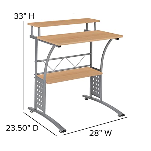 Flash Furniture Clifton Maple Computer Desk with Top and Lower Storage Shelves 28 Inch - color: Maple, size: 28 Inch