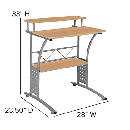 Flash Furniture Clifton Maple Computer Desk with Top and Lower Storage Shelves 28 Inch - color: Maple, size: 28 Inch