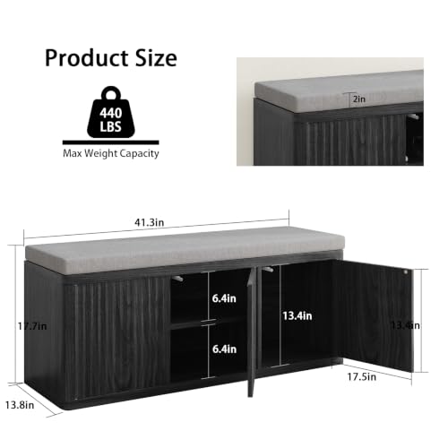 Shoe Storage Bench with Cushion,41.3" Entryway Bench with Storage and Adjustable Shelves,440 LBS Load Capacity,Shoe Rack Bench for Entryway,Bedroom,Living Room (Shoe Storage Bench-Black) - color: 3 Door Shoe Storage Bench-black