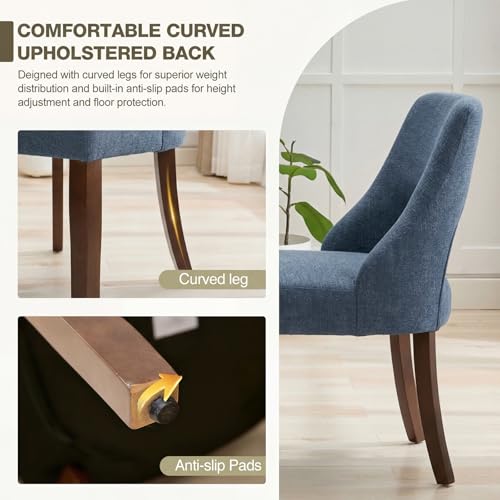 UVV Wooden Dining Chairs Set of 4, Mid Century Upholstered Dining Room Chair Kitchen Chairs, Chenille Dinner Chair with Solid Wood Legs for Kitchen Dining Room, Navy Blue - color: Navy Blue, size: Set of 4