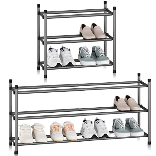 STORAGE MANIAC Expandable Shoe Rack, 12 Pairs Stackable Small Shoe Rack, Metal Adjustable Shoes Organizer for Closet, Entryway, Hallway, Garage, Front Door, Shoes Shelves, Black 3 Tier - color: Black, size: 3 Tier